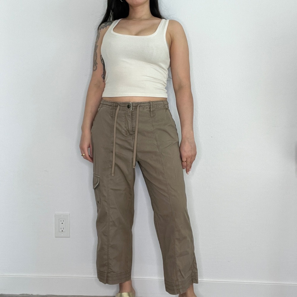 Natalie & Me Cargo Pants Womens Size M Brown Drawstring Cropped Utility Trousers